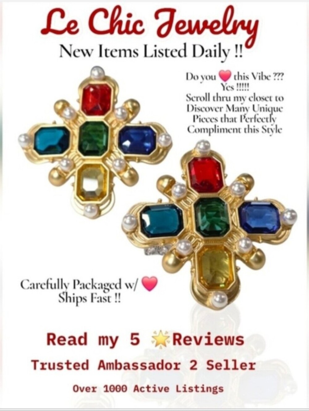 Matte Gold Plated Chunky Ornate Byzantine Glass Cabochon Crystal Dangle Earrings - Picture 6 of 6